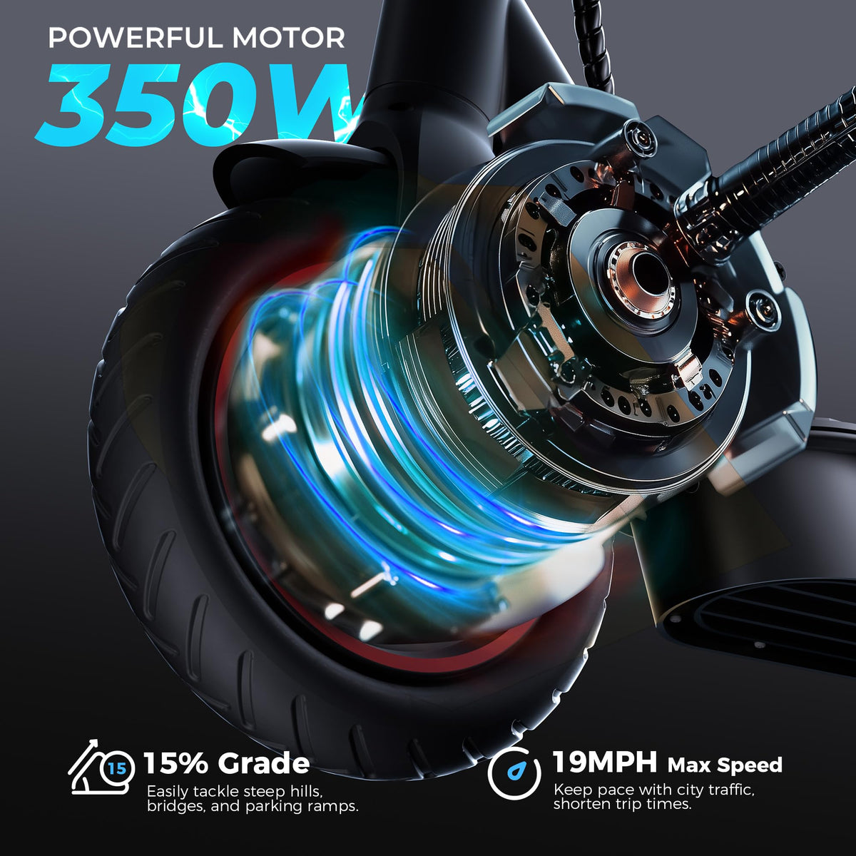 Electric Scooter 18Miles Max Range 19 Mph Foldable 8.5'' Solid Tire T8011