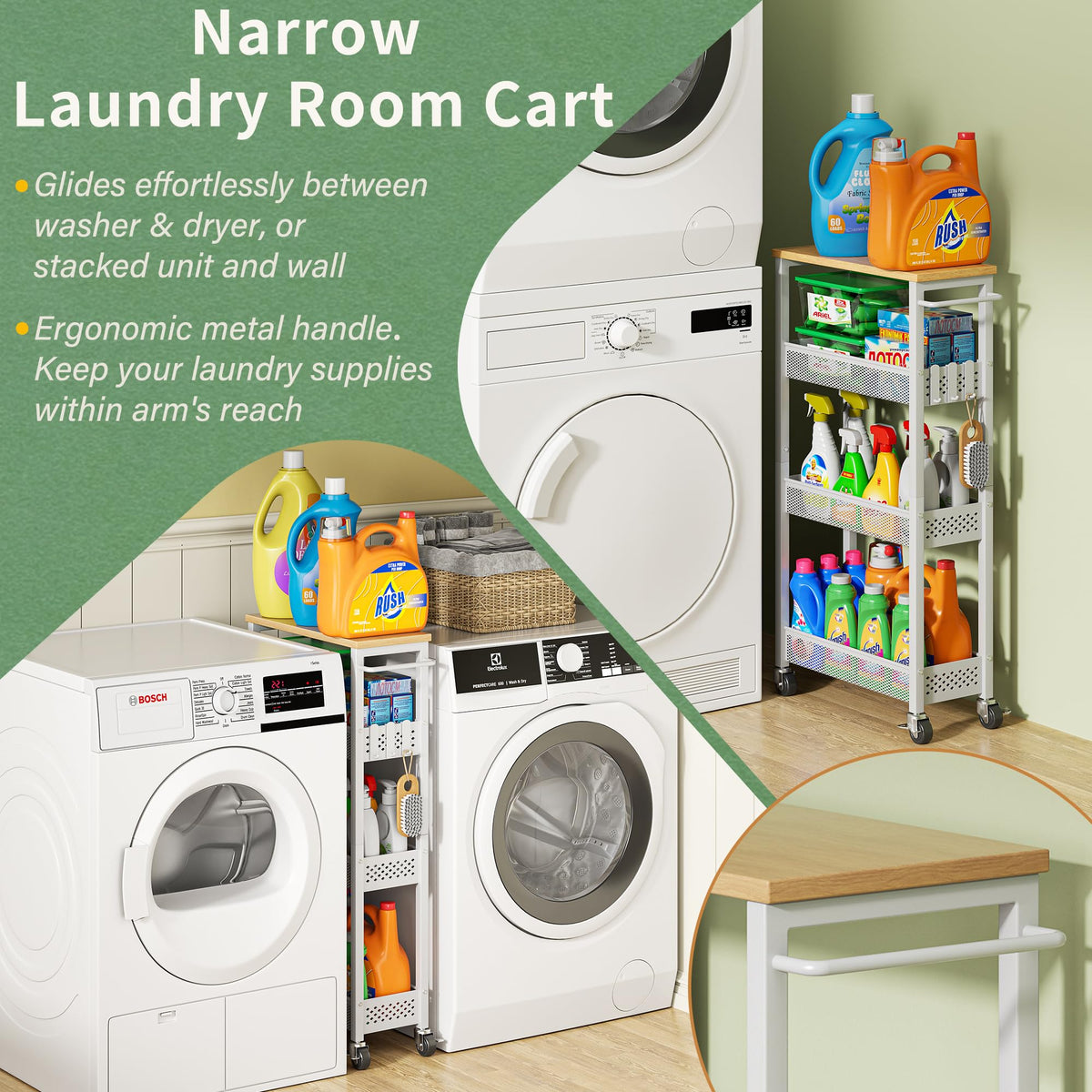 Laundry Room Organization Cart with Casters M517