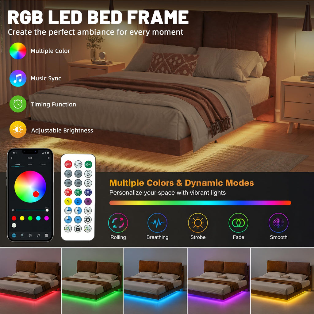 Queen Floating Bed Frame with LED Lights V368036