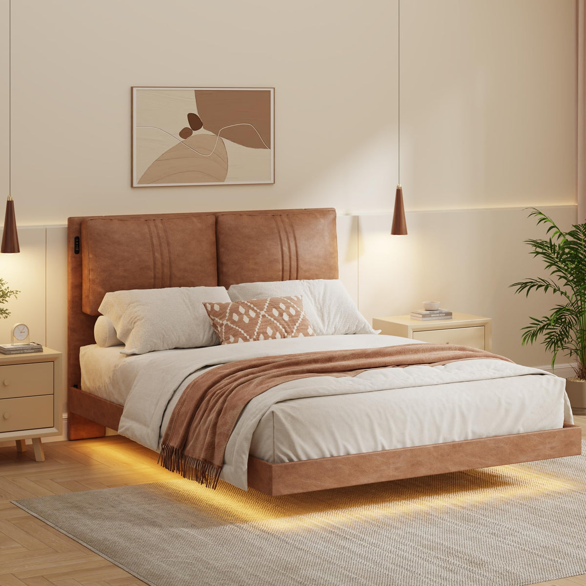 Queen Floating Bed Frame with LED Lights V368036