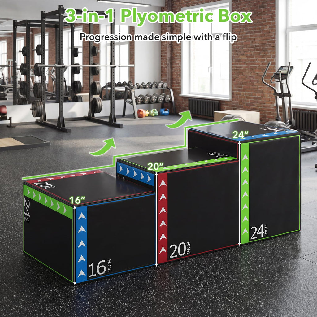 3-in-1 Foam Plyometric Jump Box with Non-Slip Cover S3279