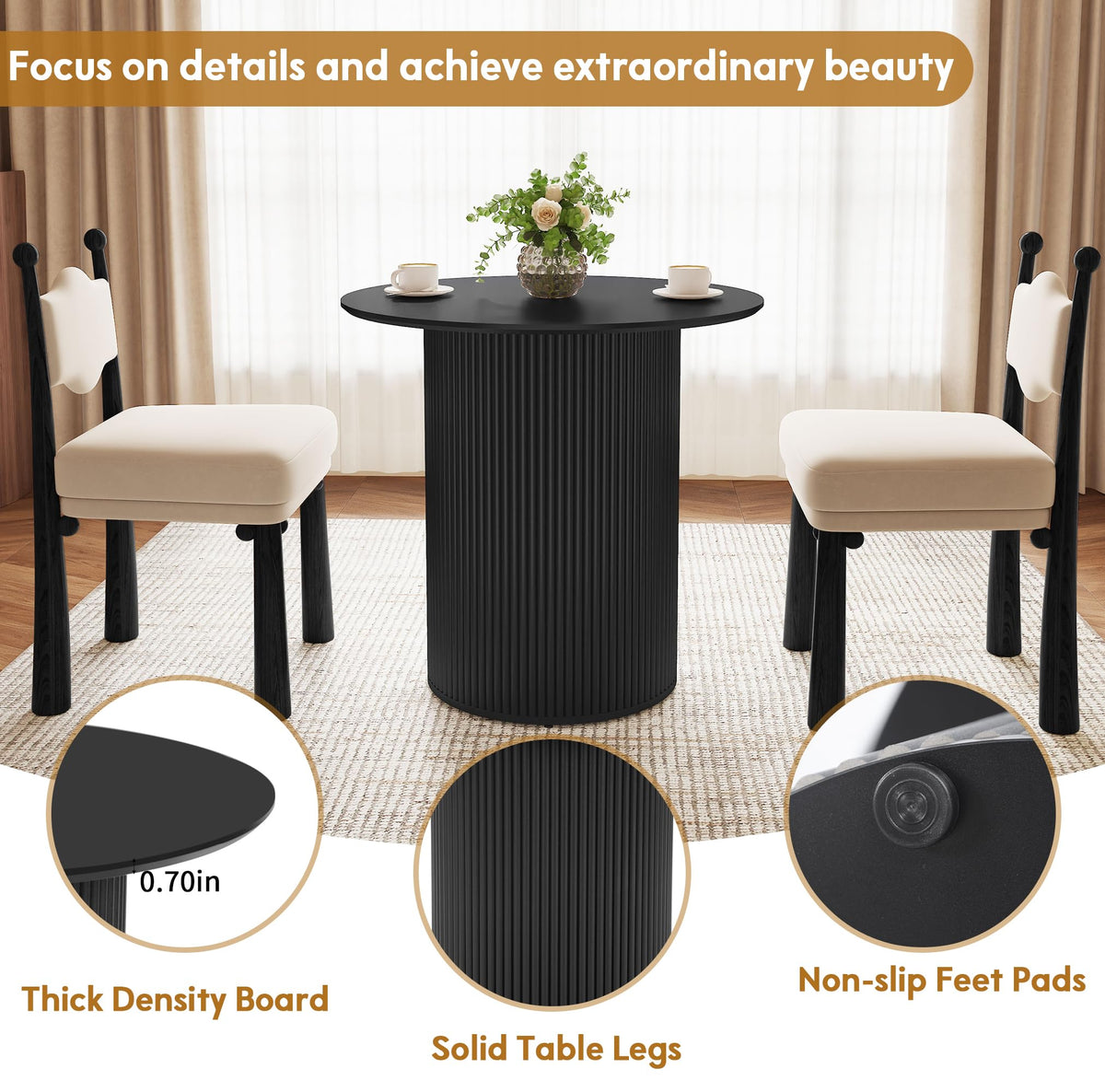 31.5" Round Dining Table with Fluted Wood Base H344