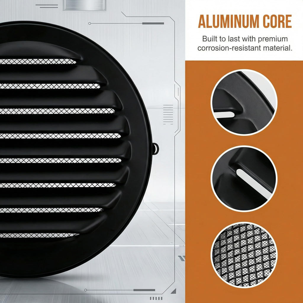 Black 2 Inches Round Aluminum Louver with Insect Screen U18088