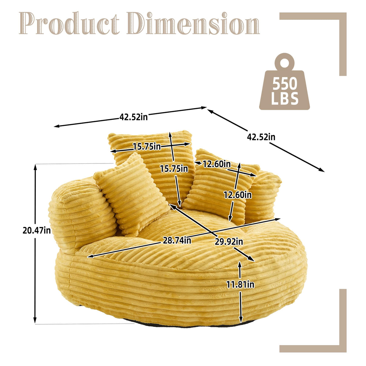 Oversized Mustard Yellow Bean Bag Chair A636