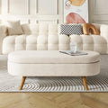 Beige Linen Upholstered Storage Ottoman Bench N258