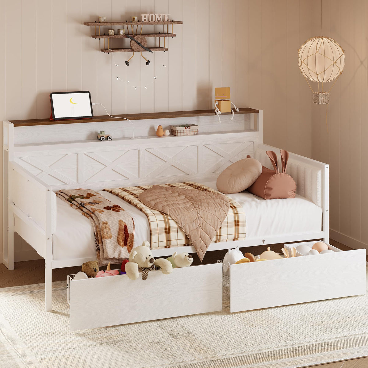 White Twin Daybed with Storage Drawers S7272