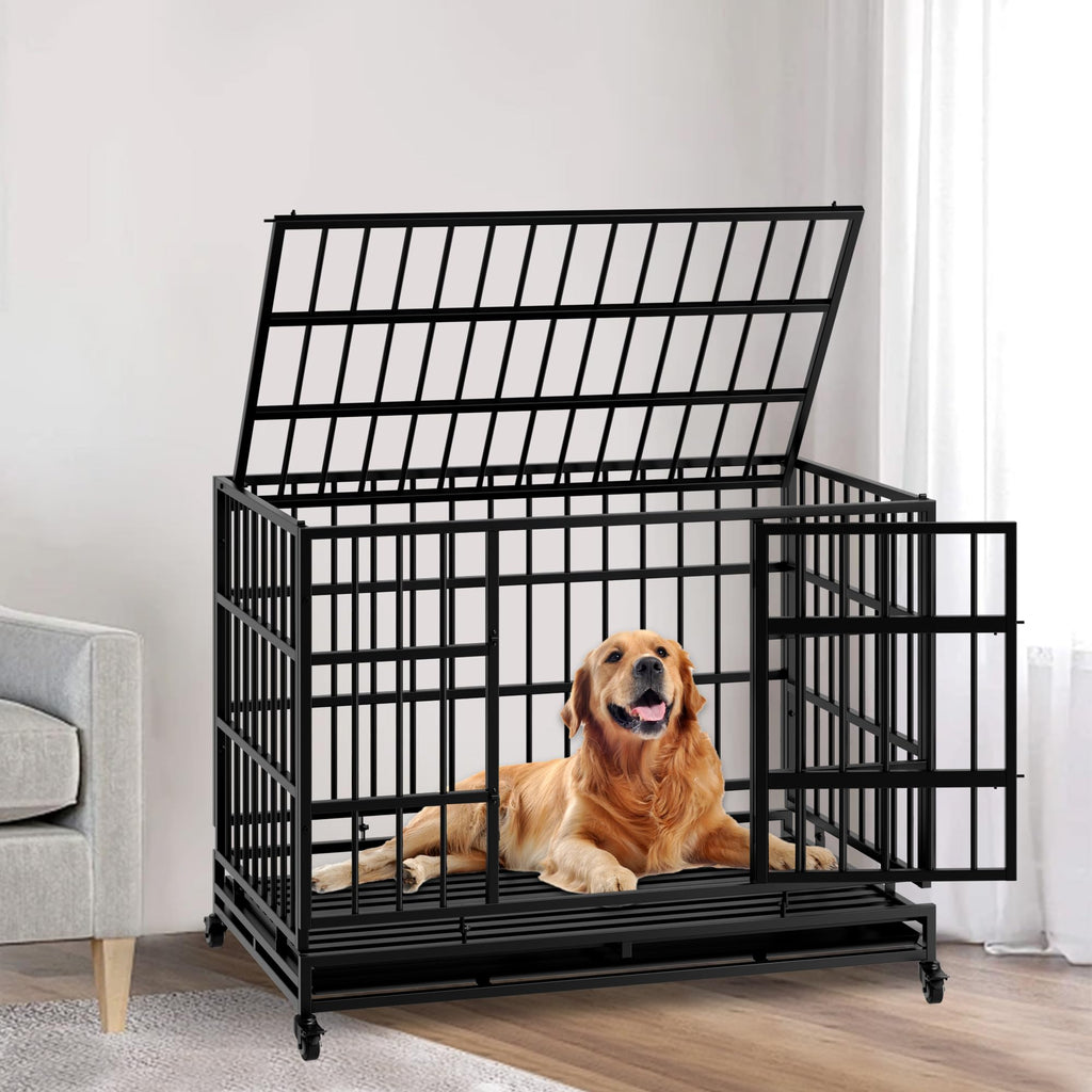 48 Inch Heavy Duty Collapsible Metal Dog Crate with Wheels Z27558