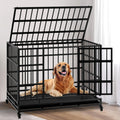 48 Inch Heavy Duty Collapsible Metal Dog Crate with Wheels Z27558