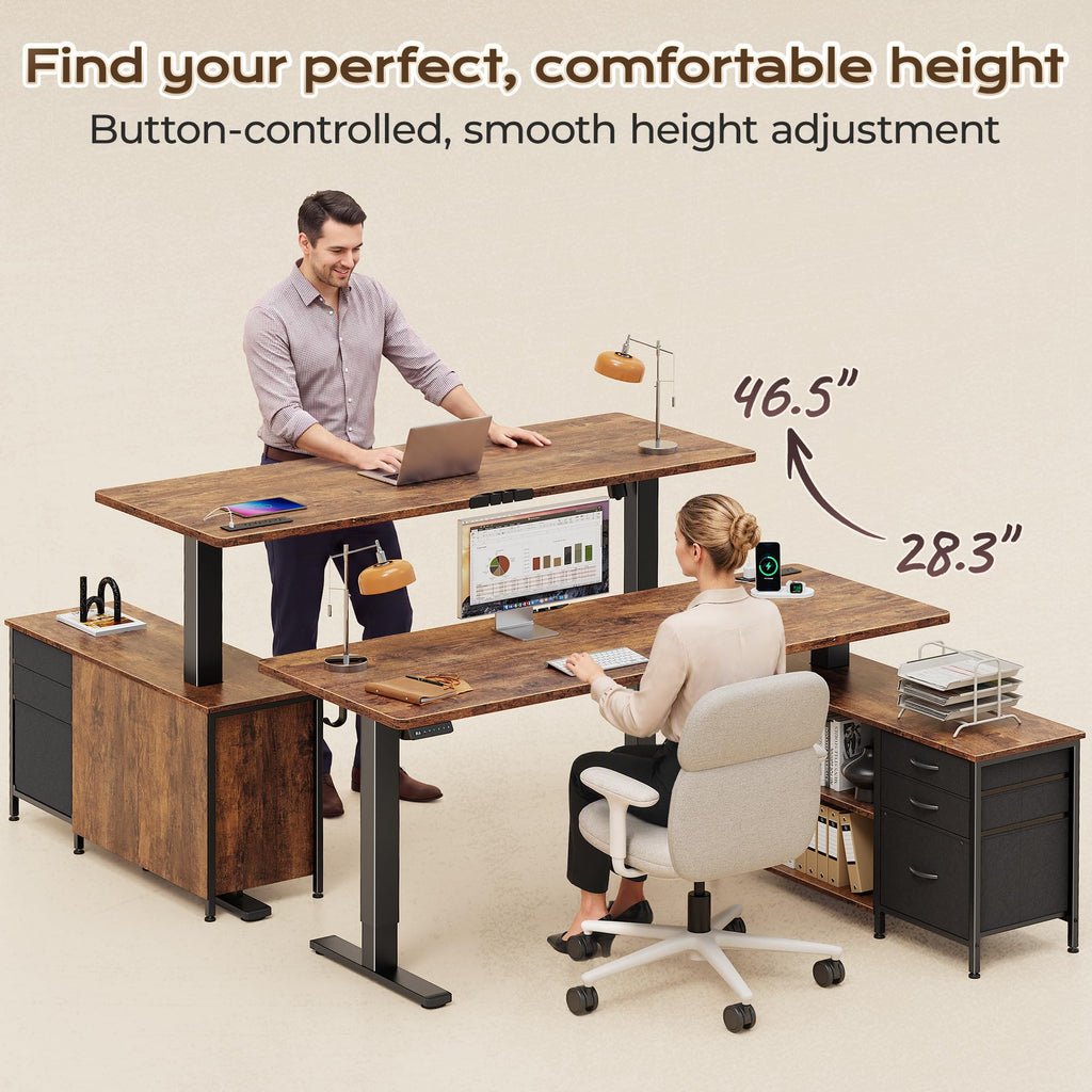 55.1'' L Standing Desk with Outlets, Cabinet, Shelves, Drawers Y960012