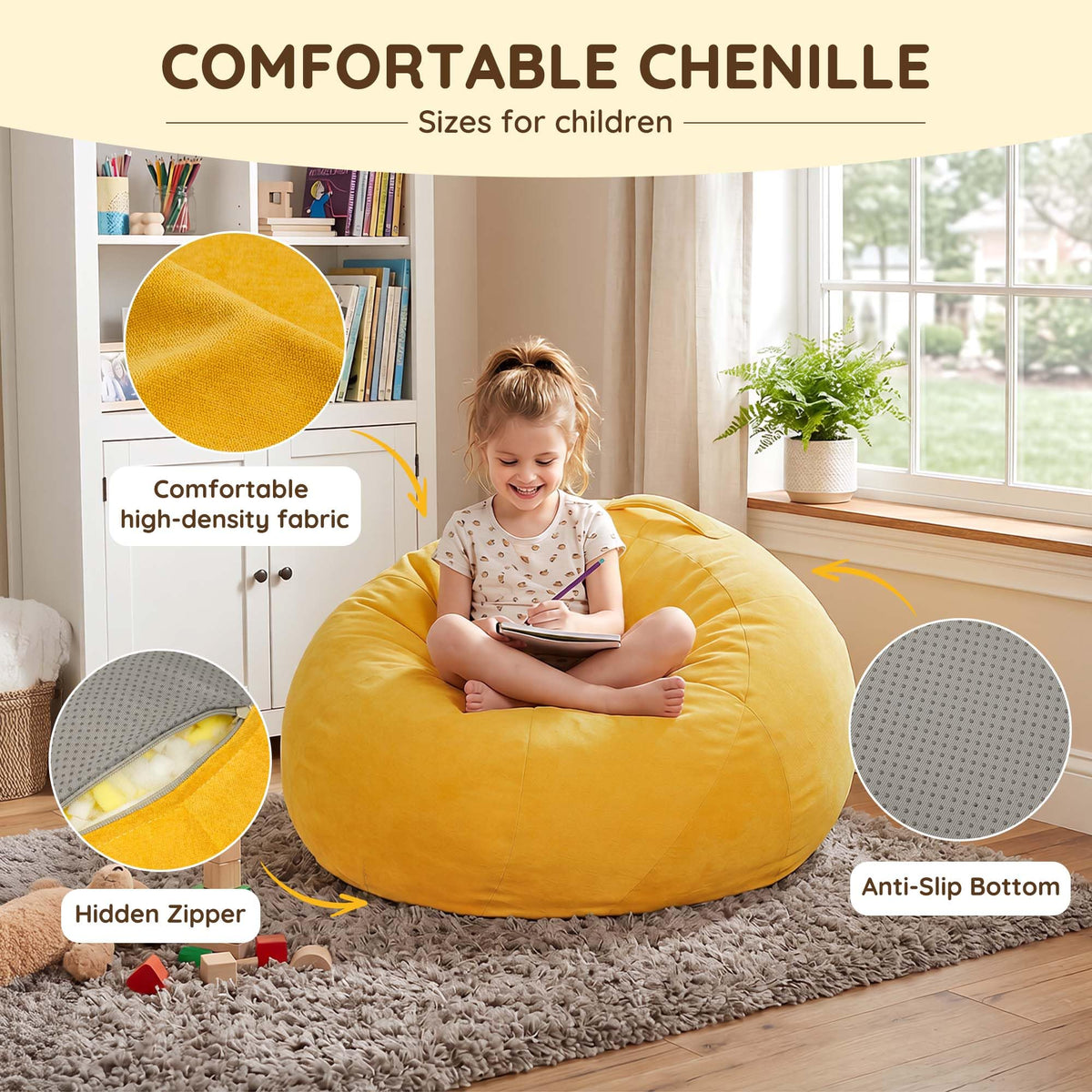Yellow Kids Bean Bag Chair K892