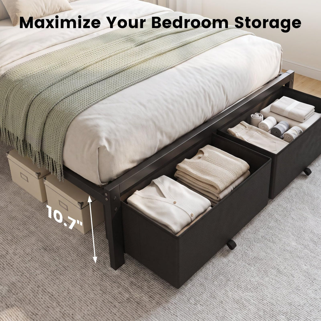 Full Size Bed Frame with Upholstered Headboard and 2 Storage Drawers H196065