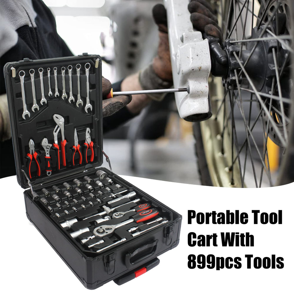 899 PCS Home Auto Repair Tool Kit with Rolling Tool Box H61785