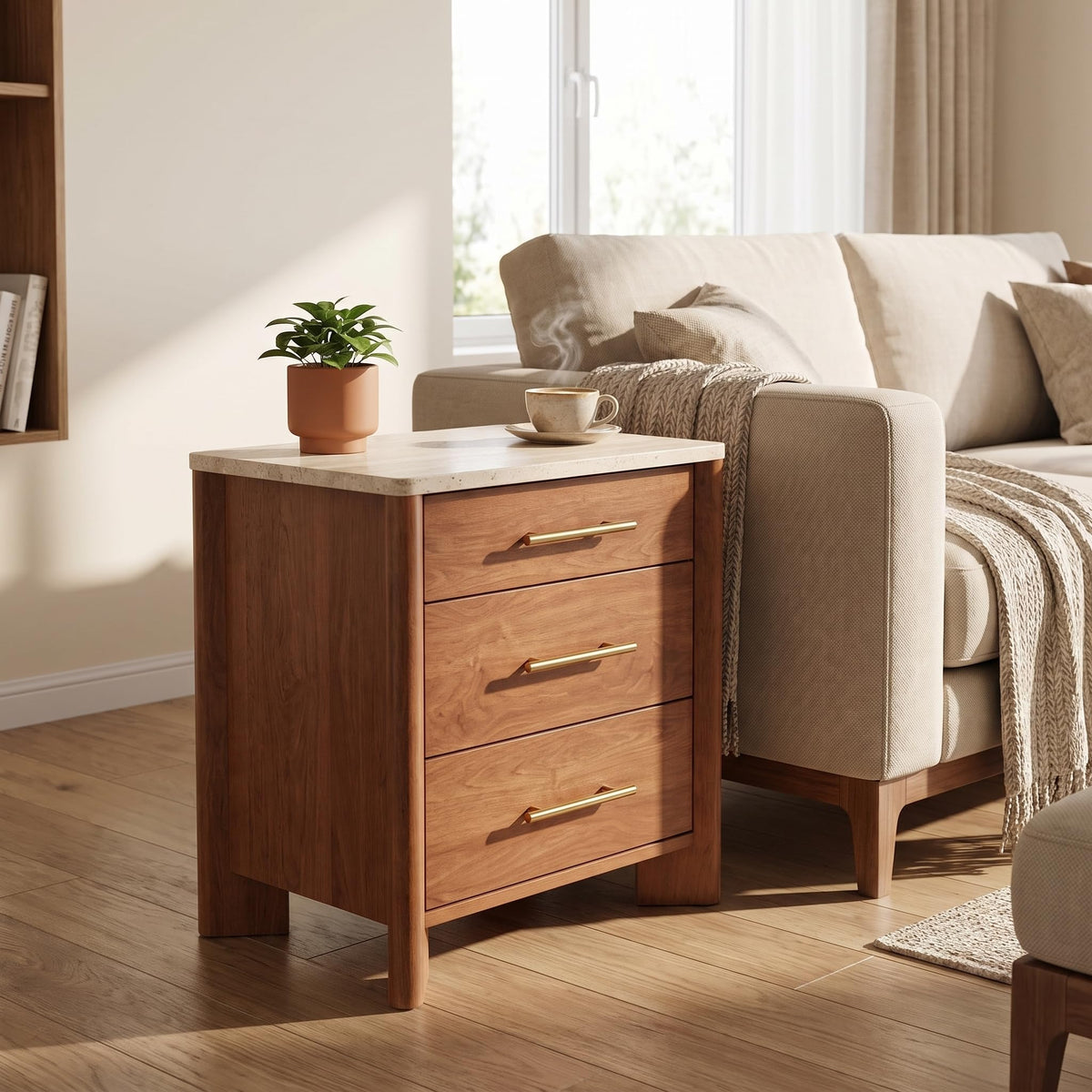 3 Drawer Marble Top Nightstand N6483