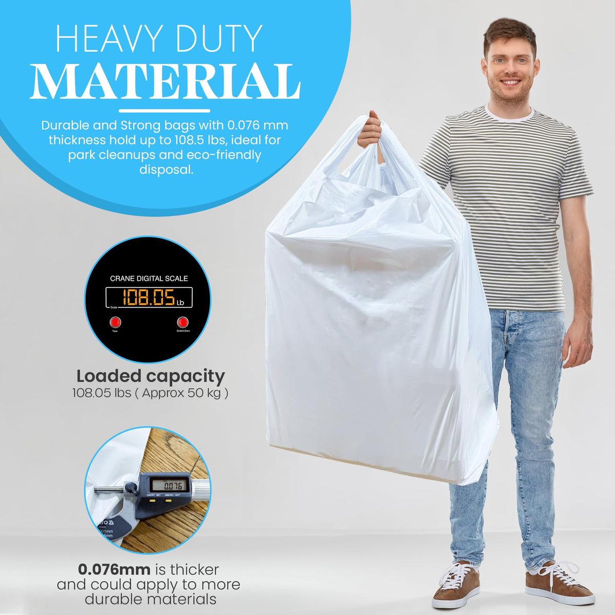 52 Gallon 40 Count 3 MIL Heavy Duty Trash Bags with Handles E60870