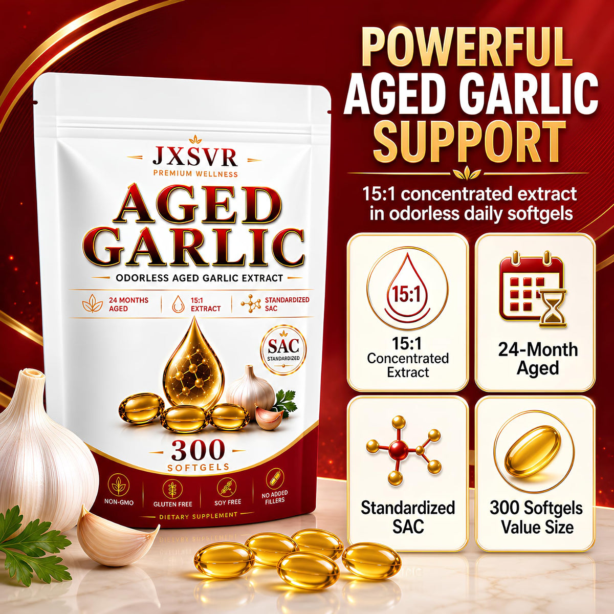 Aged Odorless Garlic Extract Softgels 300 Count H42310