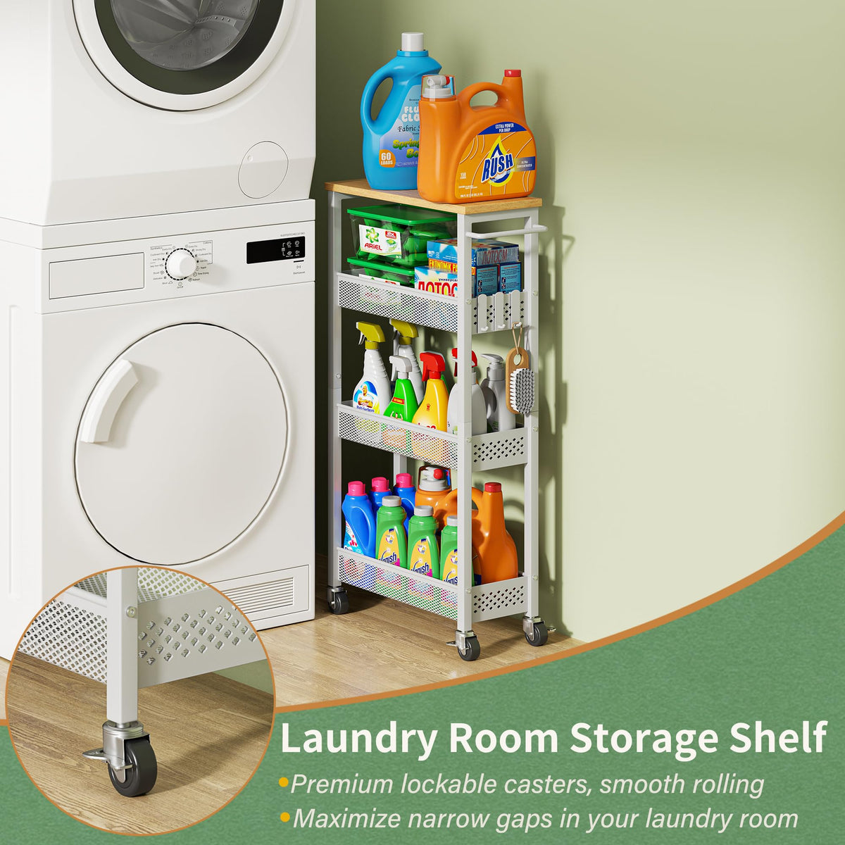 Laundry Room Organization Cart with Casters M517