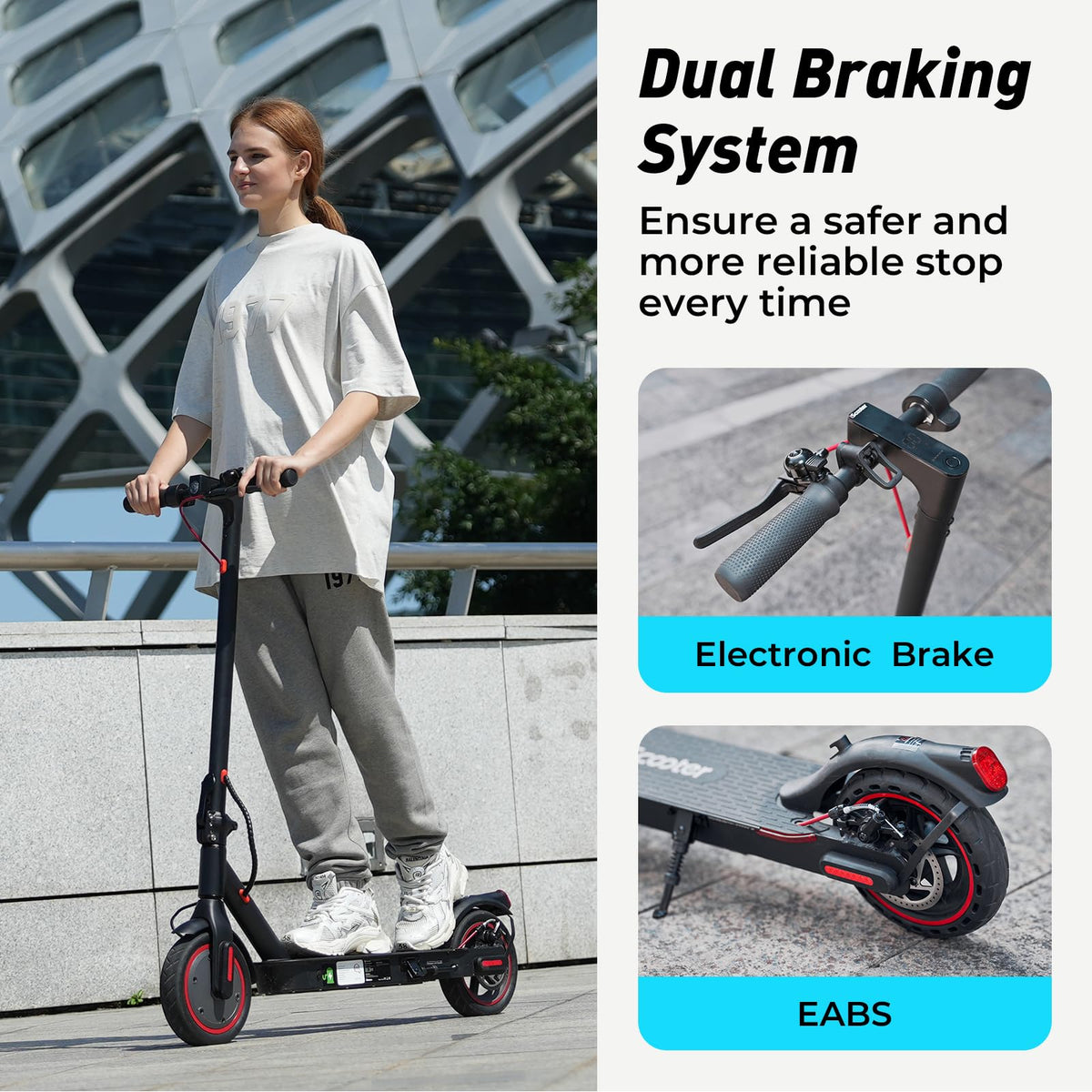 Electric Scooter 18Miles Max Range 19 Mph Foldable 8.5'' Solid Tire T8011