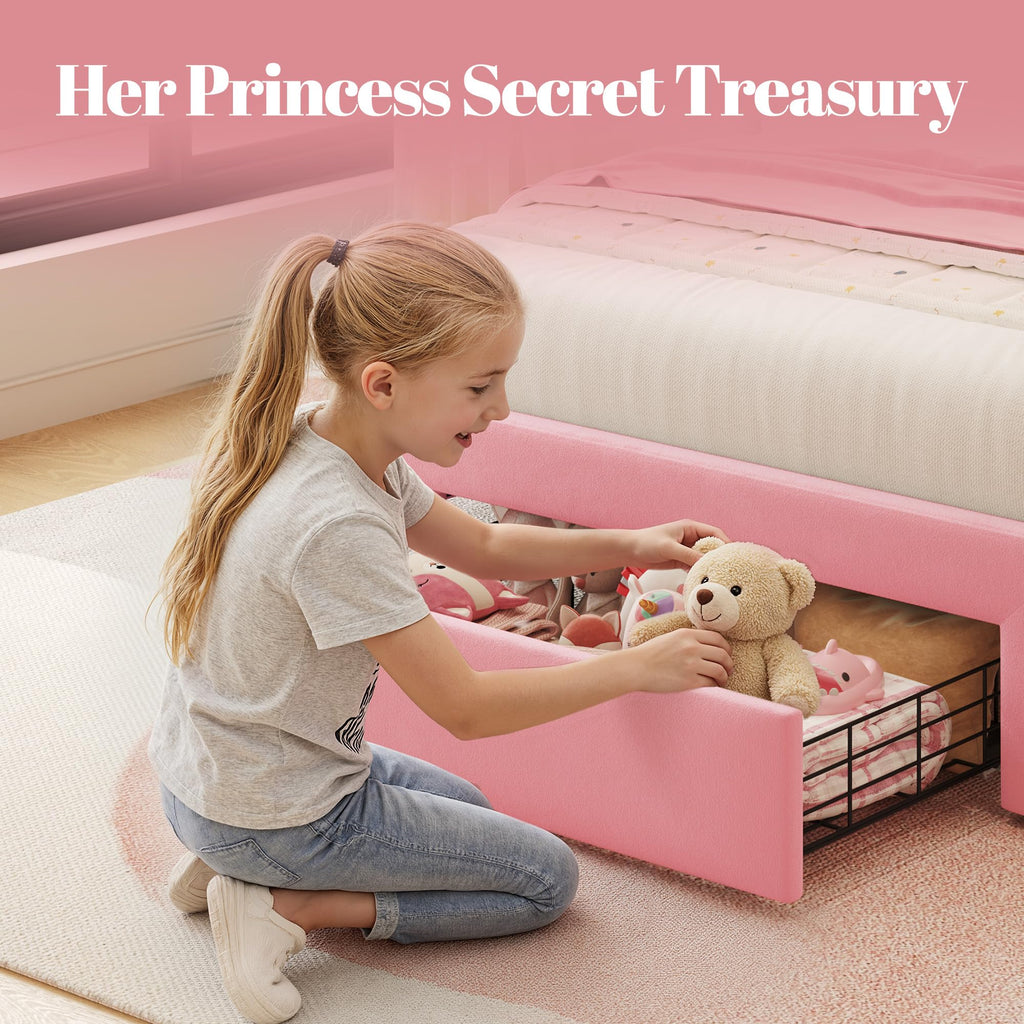 Twin Bed Frame with Adjustable Velvet Upholstered Headboard and Storage Drawers X51187
