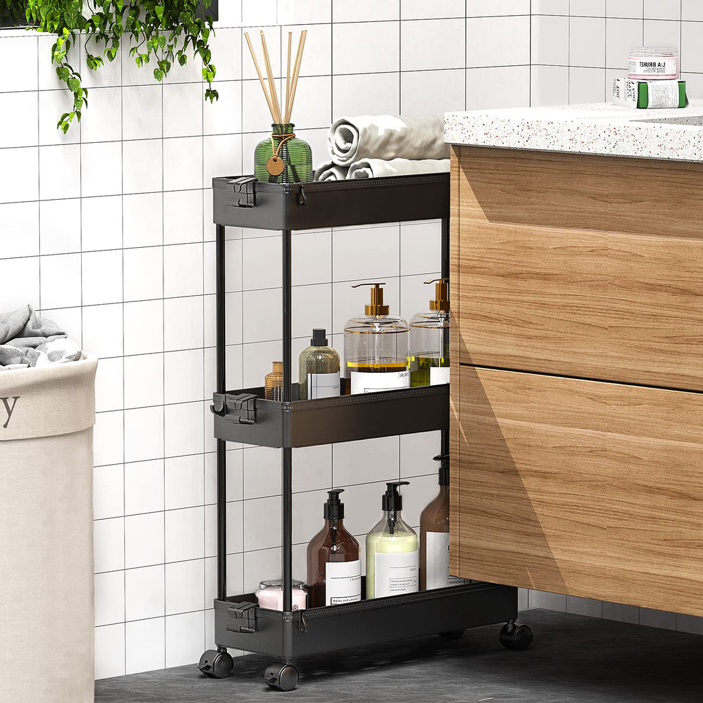 Black 3 Tier Slim Rolling Storage Cart R26049