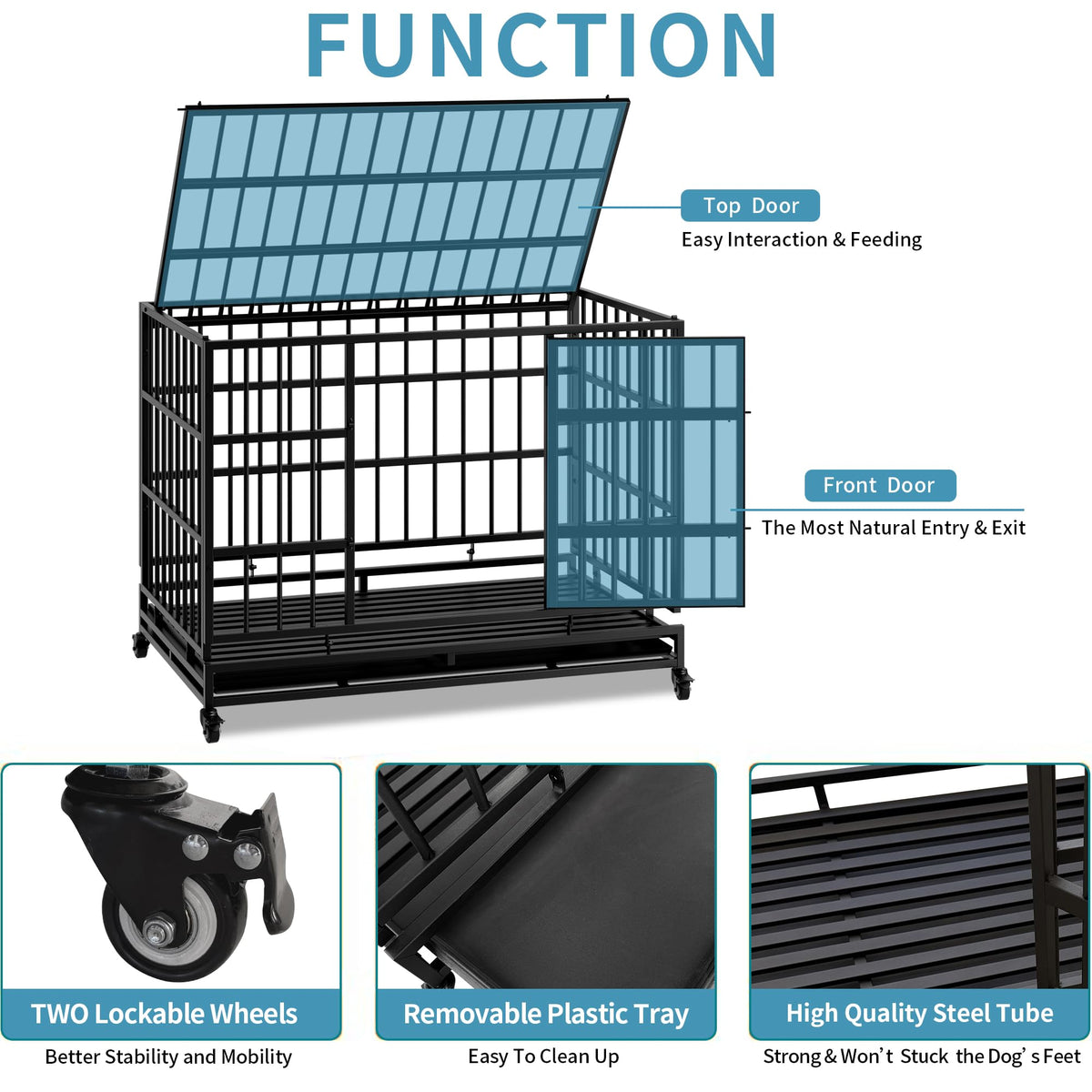 48 Inch Heavy Duty Collapsible Metal Dog Crate with Wheels Z27558