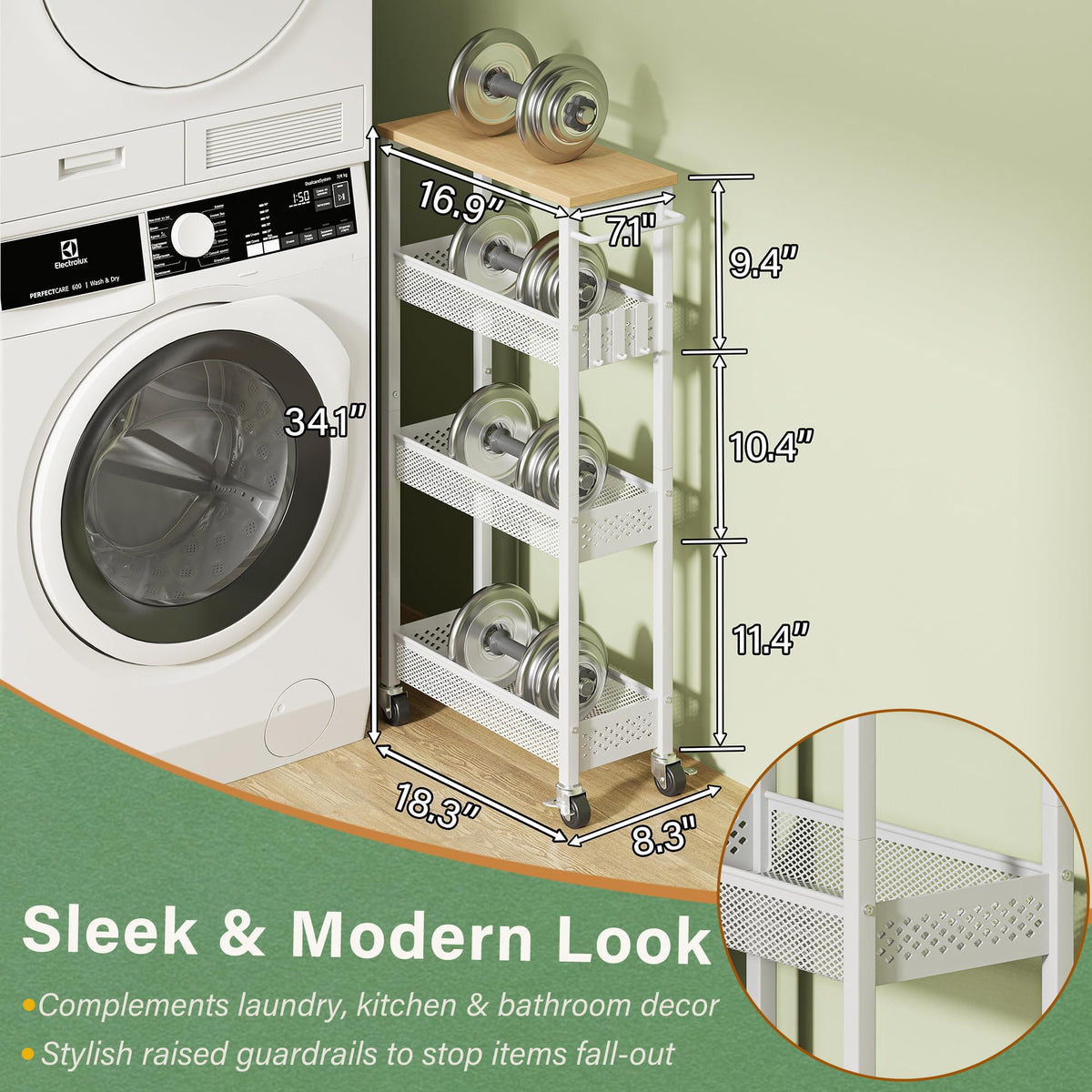 Laundry Room Organization Cart with Casters M517
