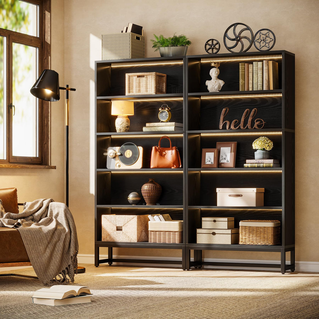 Black 70.8” 5-Tier Bookcase with LED Lights X3368