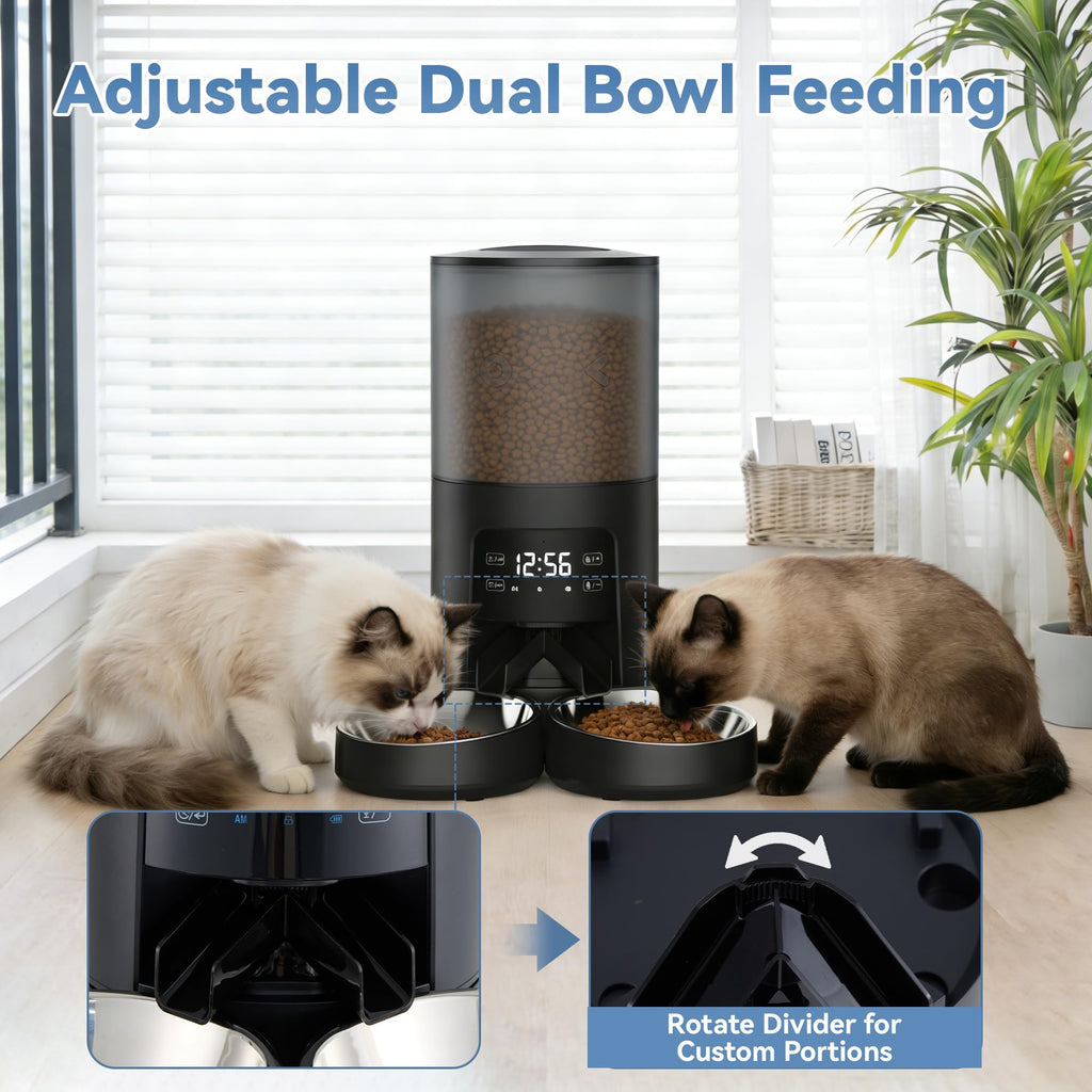 6L Automatic Cat Feeder with 2 Stainless Bowls Black E752