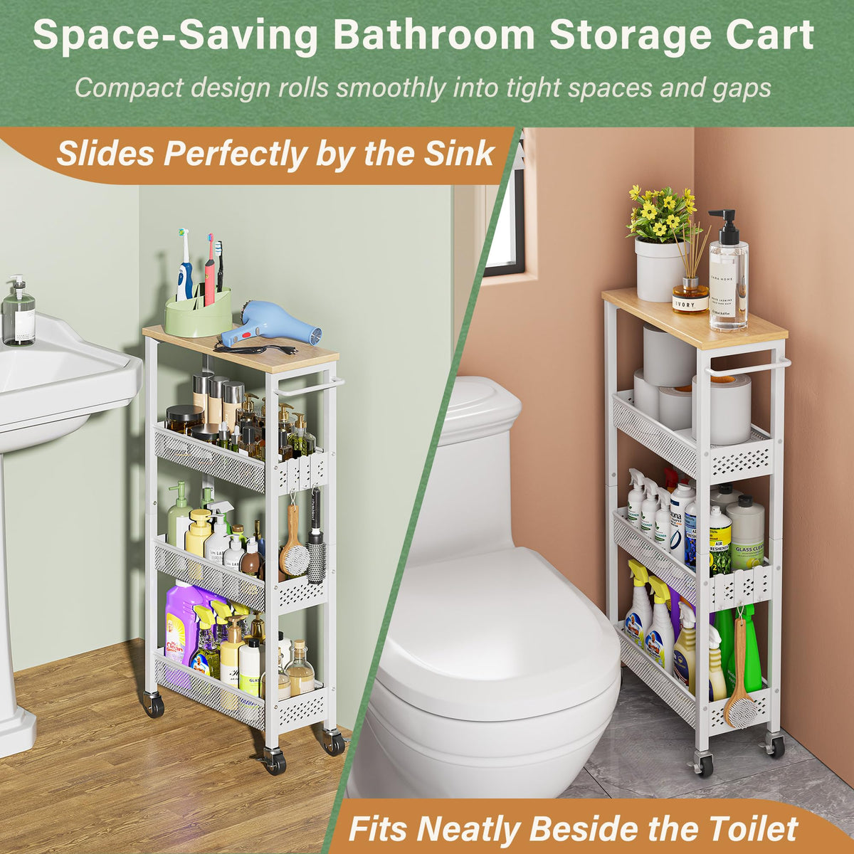 Laundry Room Organization Cart with Casters M517