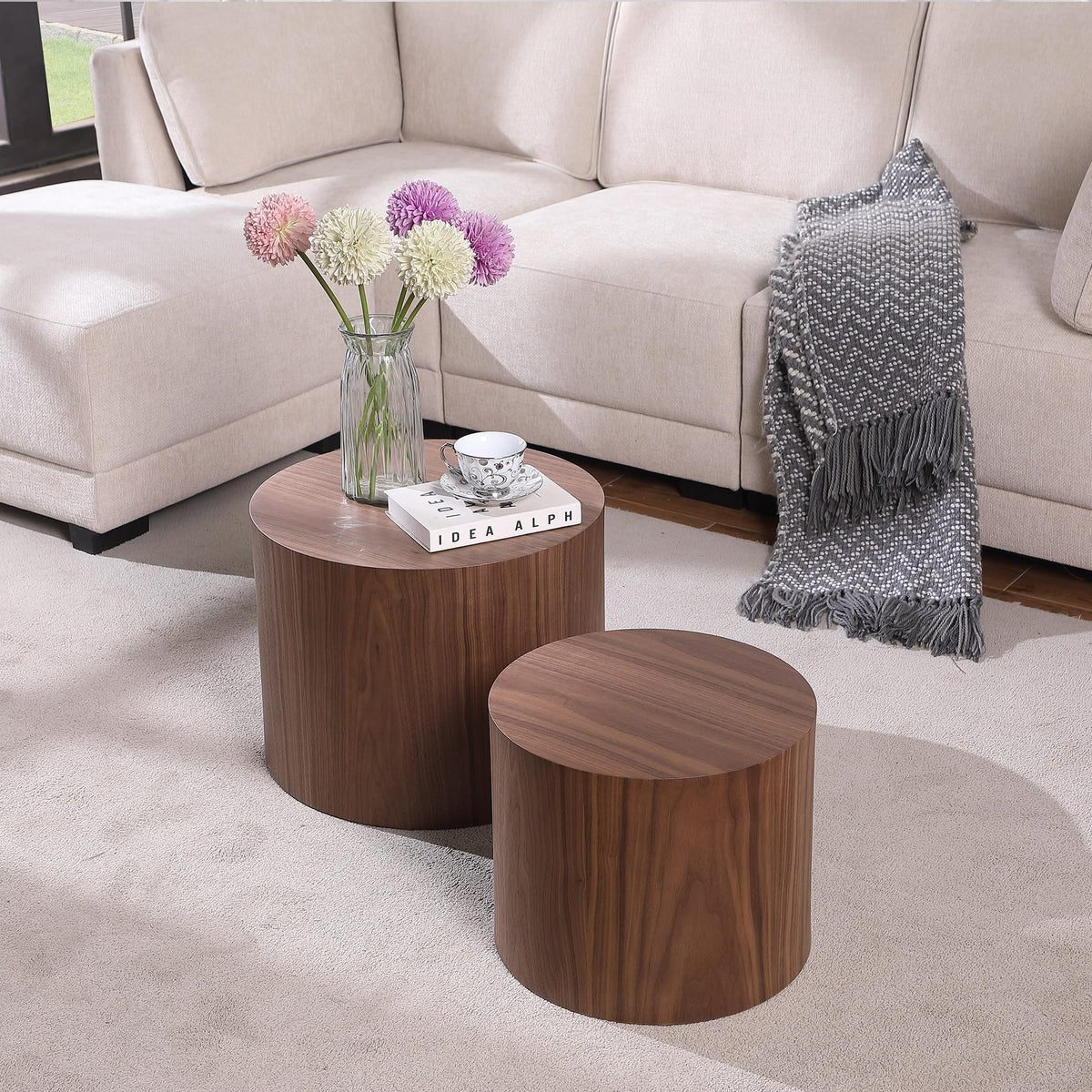Round Coffee Table Set of 2 Wood Nesting End Table G43000
