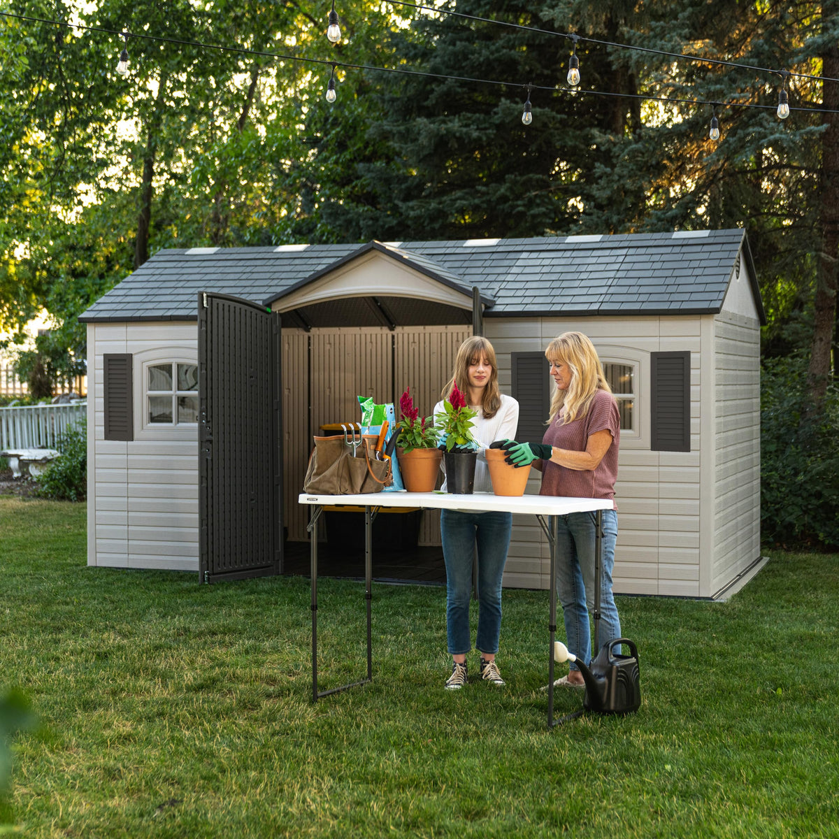 15x8 Ft Desert Sand Resin Outdoor Storage Shed Q95378