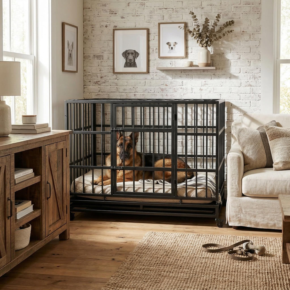 48 Inch Heavy Duty Collapsible Metal Dog Crate with Wheels Z27558