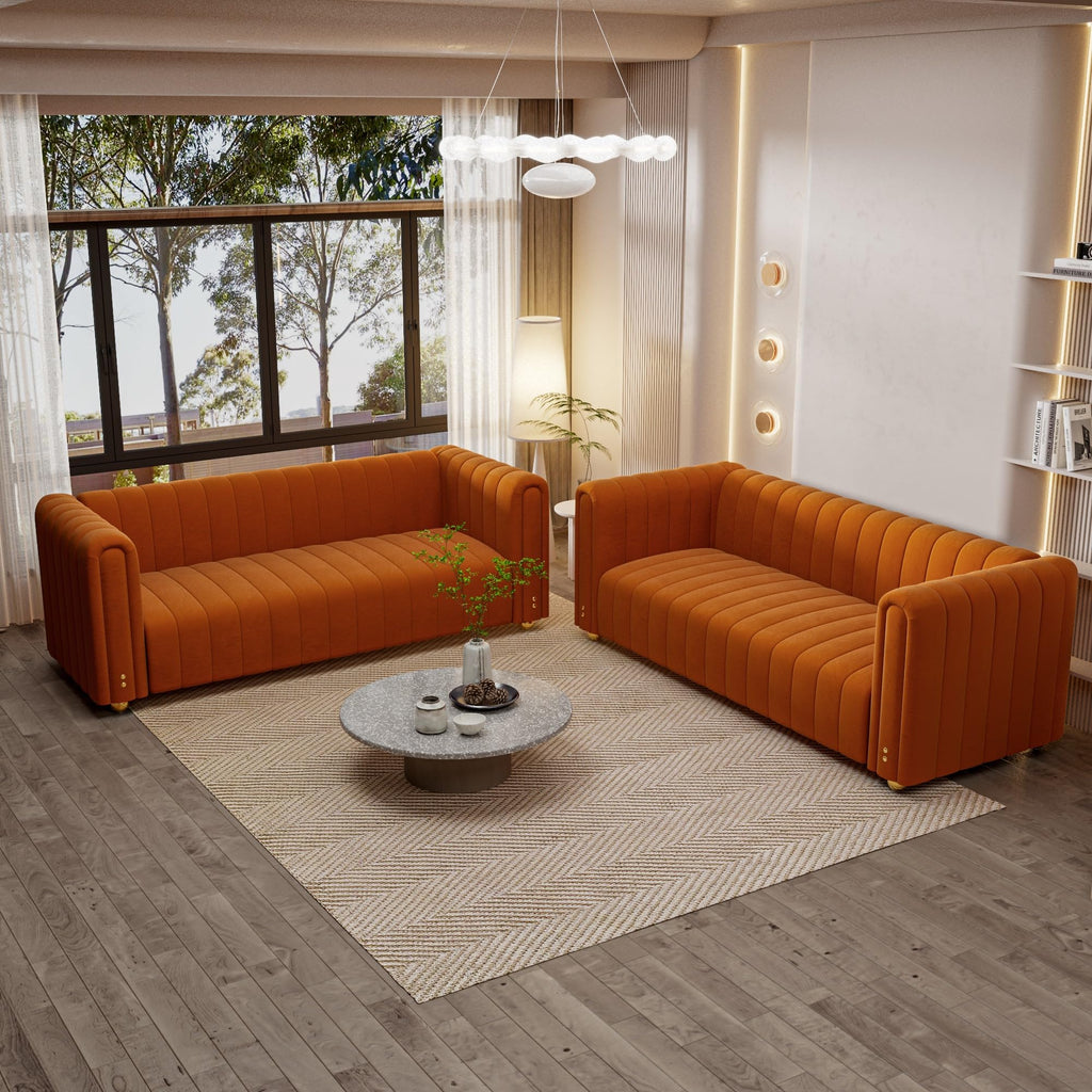 Orange Tufted Velvet Sofa Set E286651