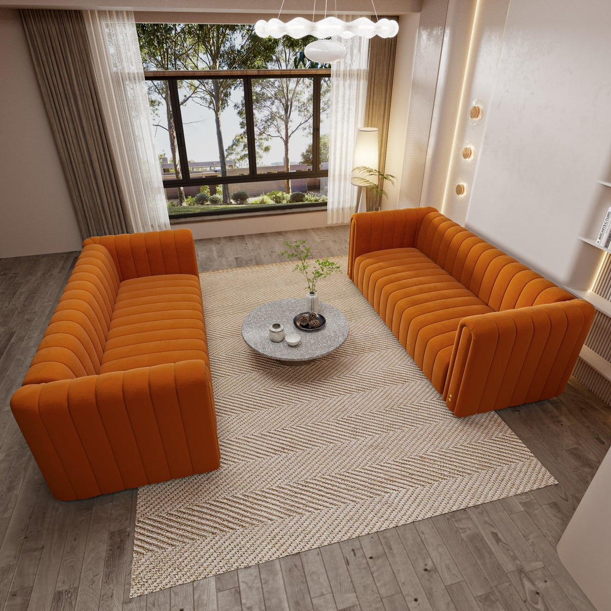 Orange Tufted Velvet Sofa Set E286651