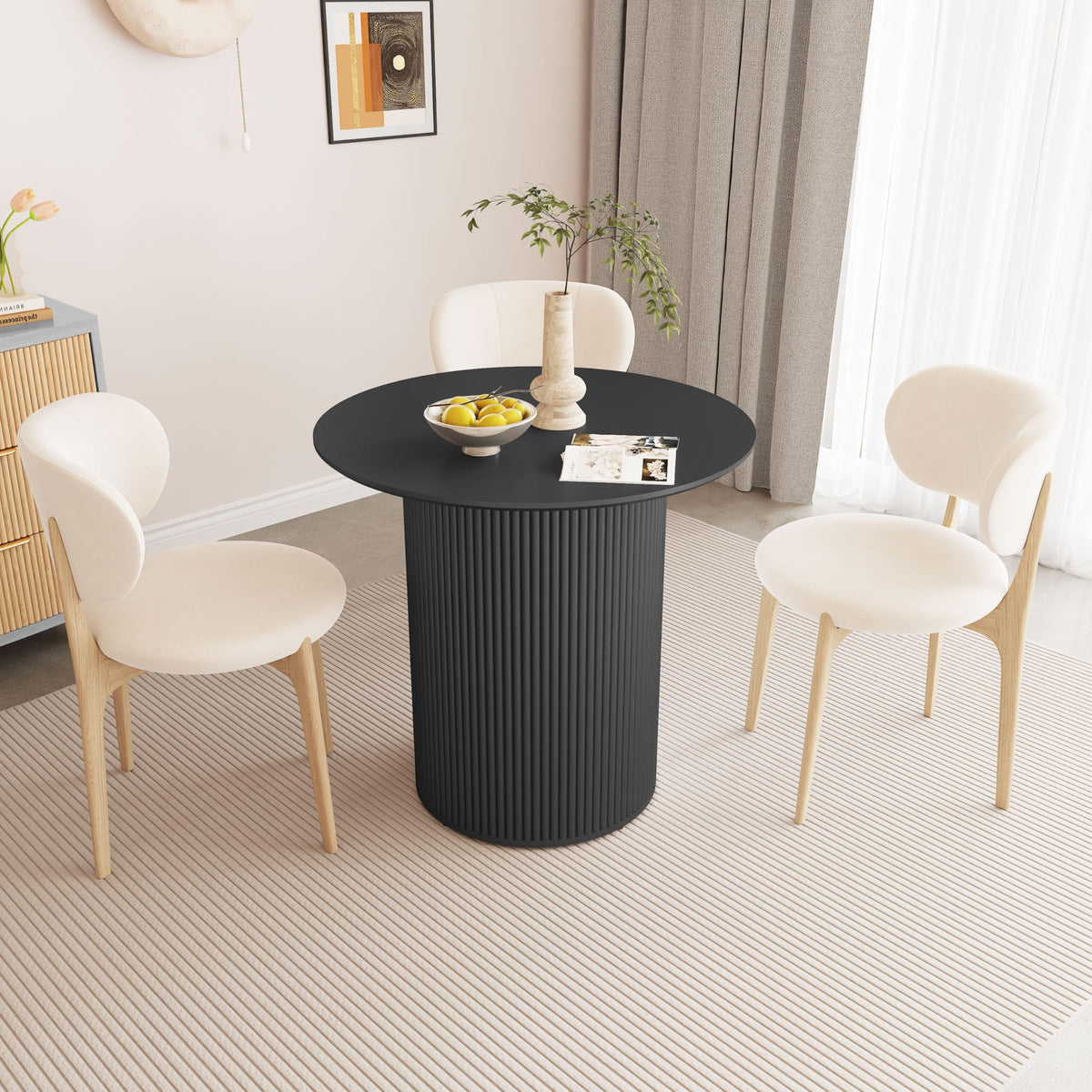 31.5" Round Dining Table with Fluted Wood Base H344