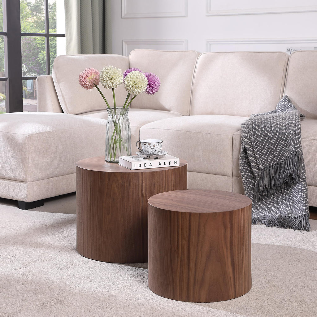 Round Coffee Table Set of 2 Wood Nesting End Table G43000