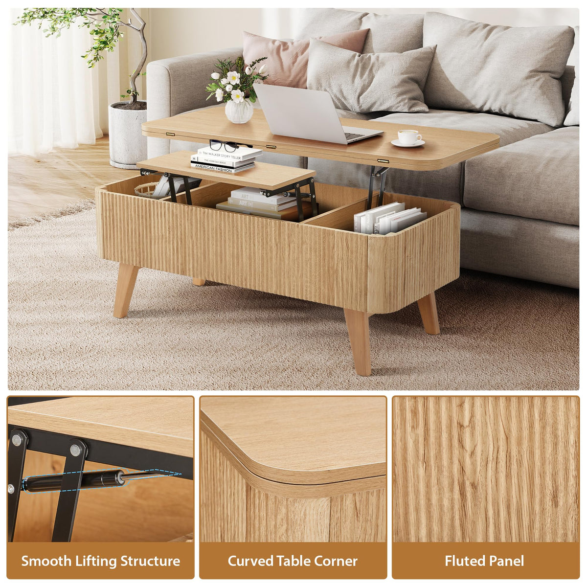 3 in 1 Lift Top Convertible Coffee Table with Storage F148