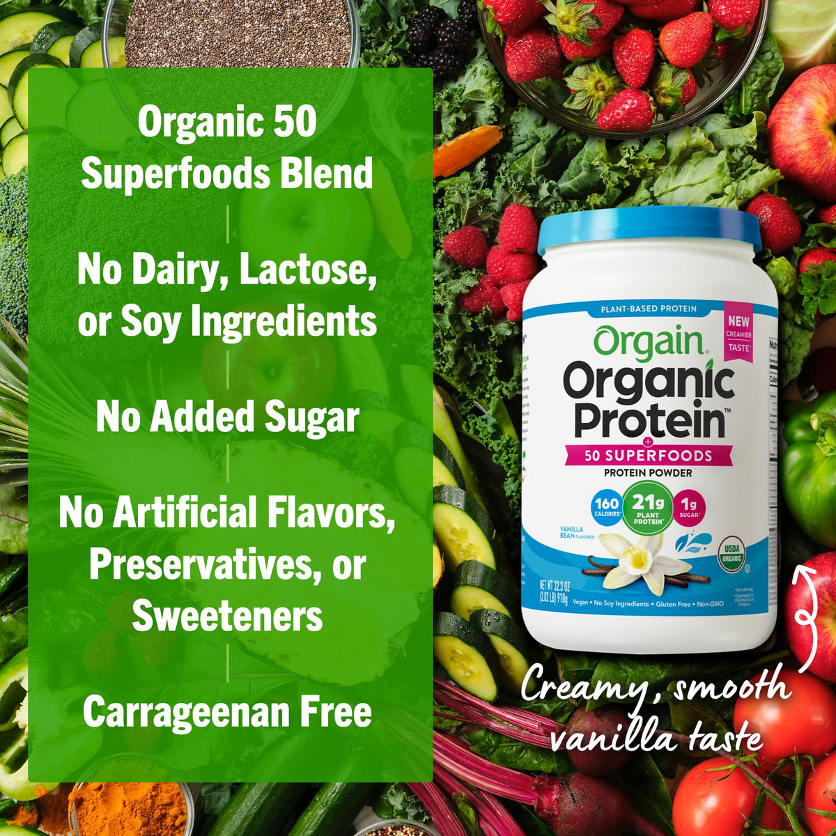Organic Vegan 21g Protein Superfoods Powder Vanilla Bean 2.02lb T69391