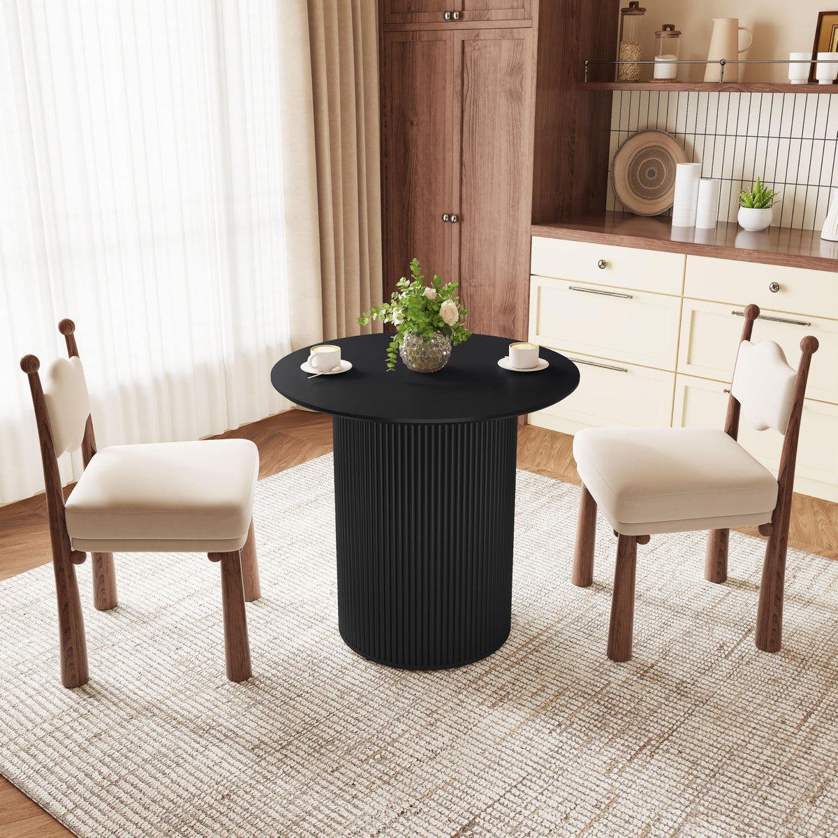 31.5" Round Dining Table with Fluted Wood Base H344