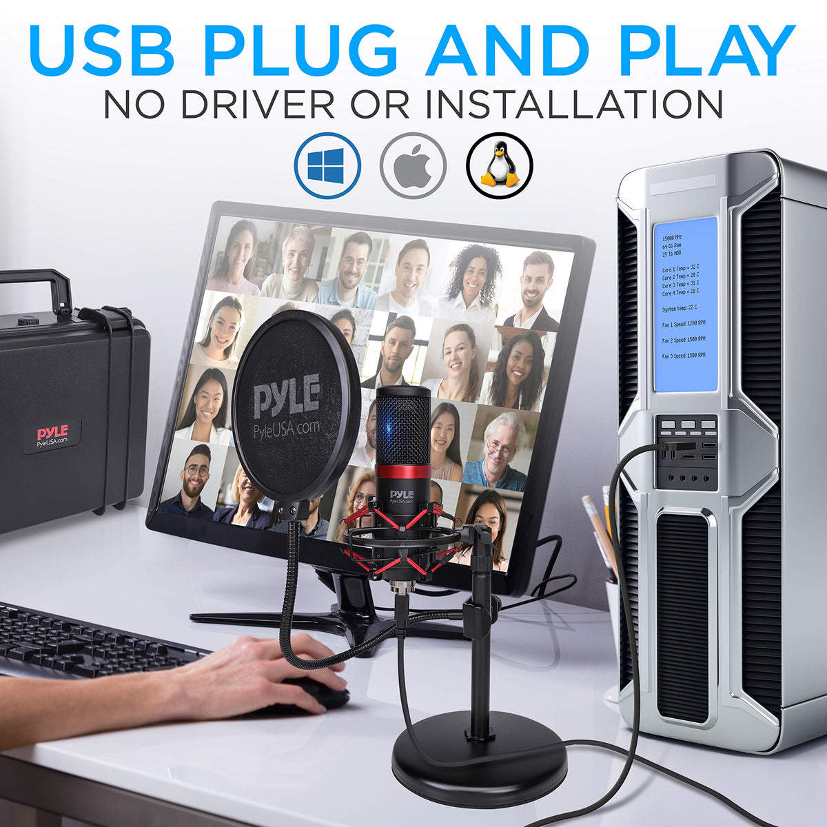 USB Cardioid Condenser Microphone Kit with Shock Mount Stand and Pop Filter W954302