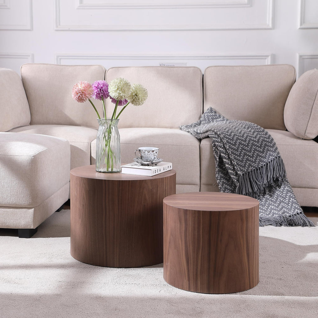 Round Coffee Table Set of 2 Wood Nesting End Table G43000