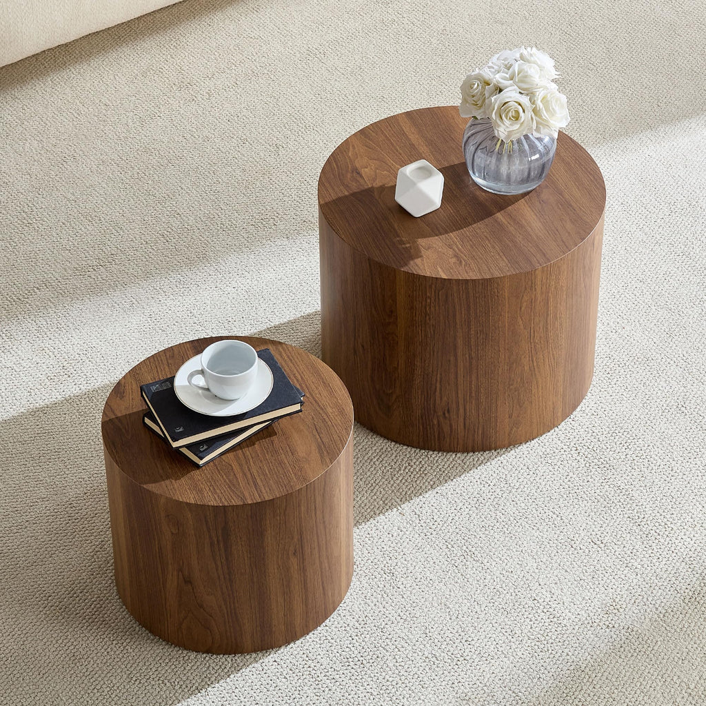 Round Coffee Table Set of 2 Wood Nesting End Table G43000
