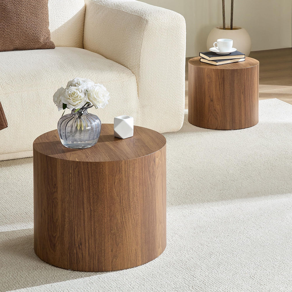 Round Coffee Table Set of 2 Wood Nesting End Table G43000