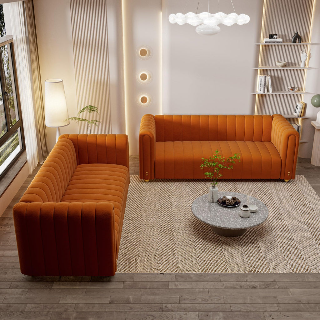 Orange Tufted Velvet Sofa Set E286651