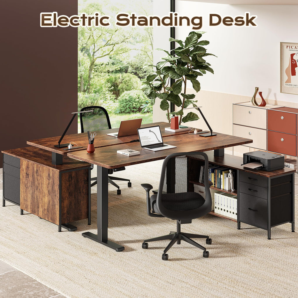 55.1'' L Standing Desk with Outlets, Cabinet, Shelves, Drawers Y960012